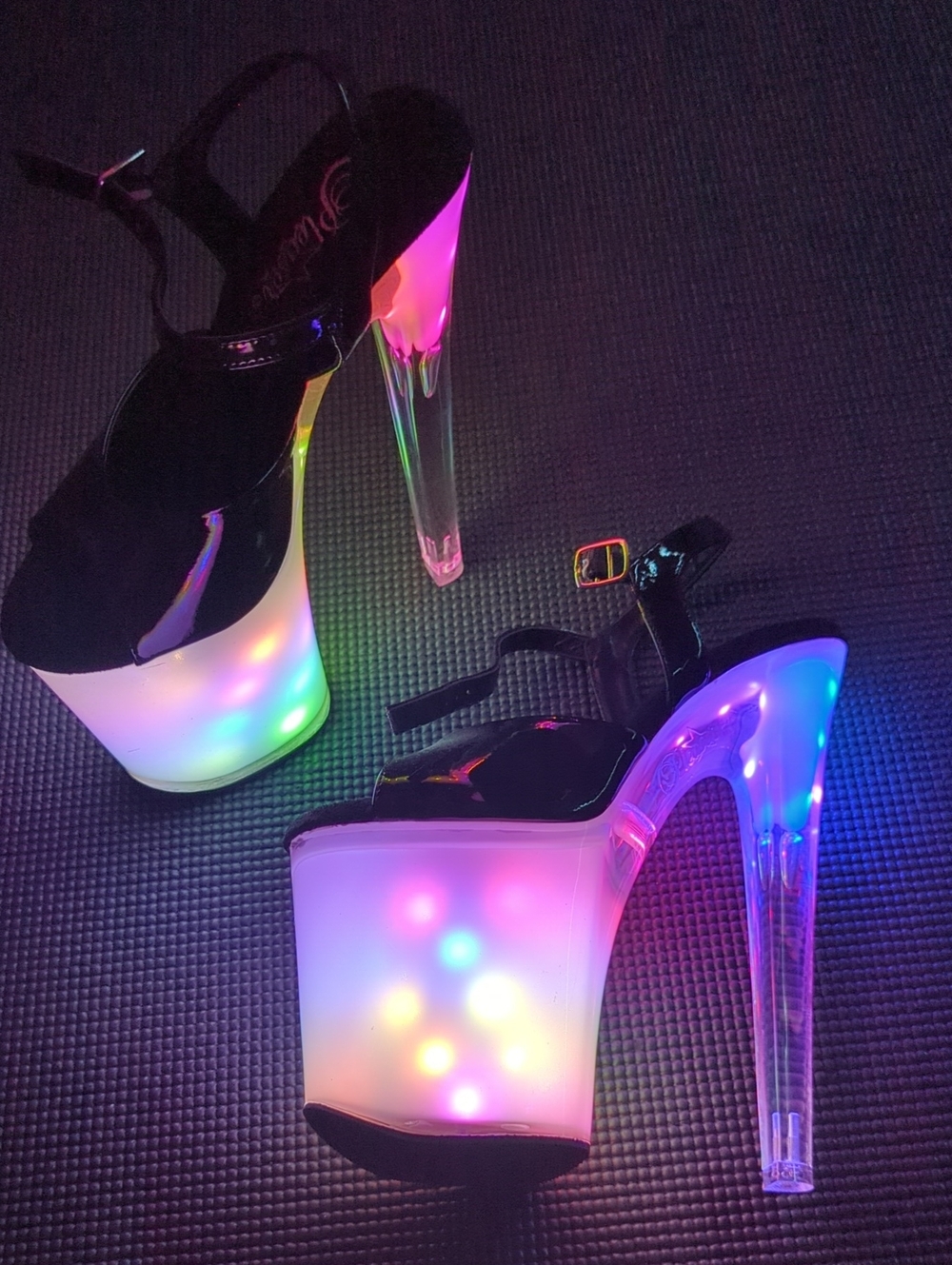 Pleaser Discolite-809's, 8" LED Platform Stiletto Sandals - Black Straps